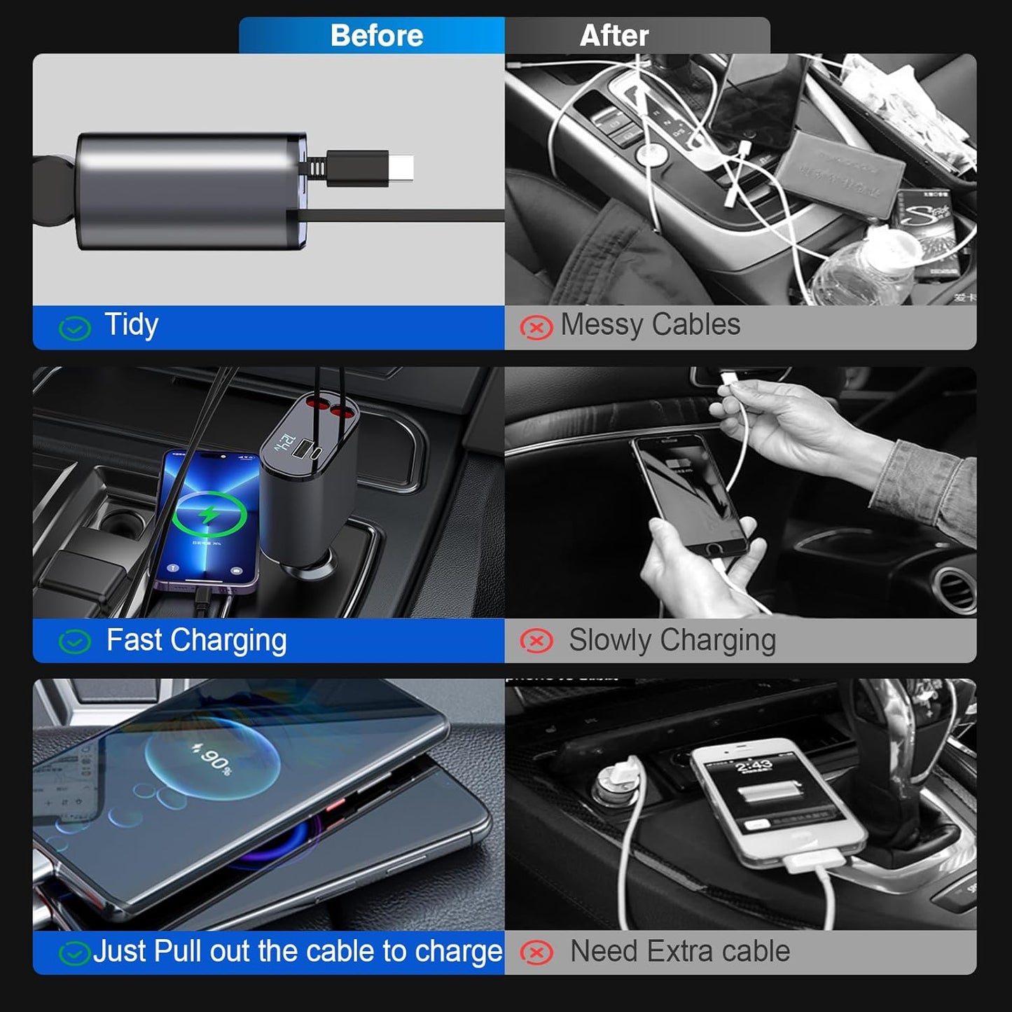 4-in-1 Retractable Car Charger