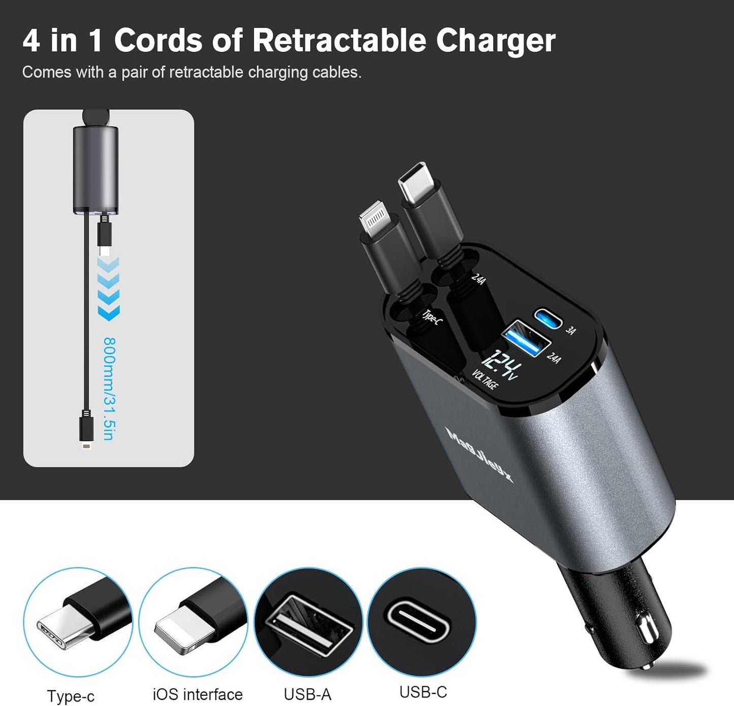 4-in-1 Retractable Car Charger