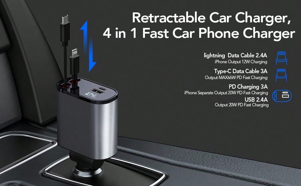 4-in-1 Retractable Car Charger